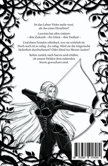 Texte über Risiko und Unsicherheit. Schwarz-weiße Illustration einer Bogenschützin mit Ornamenten von Blättern umrahmt.