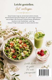 Titel: "Leicht genießen. Gut vertragen." Ein Kochbuch über leichte, bekömmliche Ernährung mit 150 Rezepten. Oben Salat, Smoothie.
