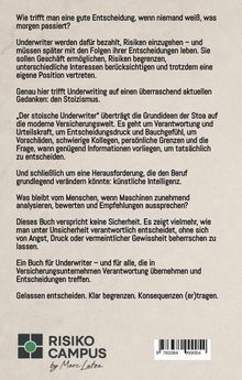 "Wie trifft man eine gute Entscheidung, wenn niemand weiß, was morgen passiert? Underwriter werden dafür bezahlt..."

Unten links befindet sich ein Logo mit der Aufschrift "RISIKO CAMPUS".