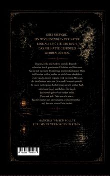Drei Freunde finden ein verbotener Buch in einer Hütte. Unheil erwacht. Gestaltung zeigt düstere Landschaft mit Raben.