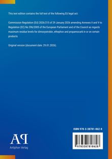 Text über EU-Verordnung zu Rückstandshöchstgehalten. Originaldatum: 29.01.2026. Unten links Verlag, unten rechts ISBN.