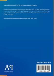 Text über EU-Rechtsakt zur Afrikanischen Schweinepest. Antiphon Verlag Logo links unten. ISBN und Barcode rechts unten.