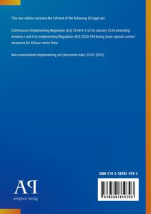 EU-Verordnungstext über Maßnahmen gegen die Afrikanische Schweinepest, Datum: 25.01.2024. Blau mit Verlagslogo.