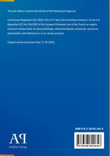 Text über EU-Verordnung zu Rückstandshöchstwerten. Unten links Antiphon Verlag, unten rechts ISBN-Nummer mit Barcode.