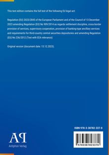 Titel: Regulation (EU) 2023/2845. Verlagsname: Antiphon Verlag. ISBN: 978-3-38782-337-0. Rechts oben Text und ein Barcode.