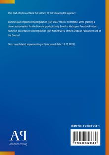 Text über EU-Rechtsakte zur Genehmigung von Wasserstoffperoxid-Produkten, Datum 18.10.2023; Logo: Antiphon Verlag.