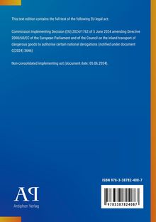 EU-Rechtsakt über den Transport gefährlicher Güter, Datum 05.06.2024. Blaues Design mit ISBN unten rechts.