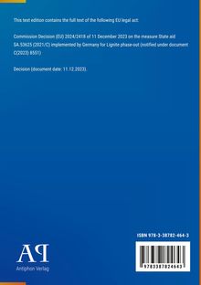 EU-Entscheidung (2024/2418) vom 11. Dezember 2023 zu Beihilfe SA.53625 für den Kohleausstieg in Deutschland.  
Logo: "AQ Antiphon Verlag" und ISBN mit Barcode.