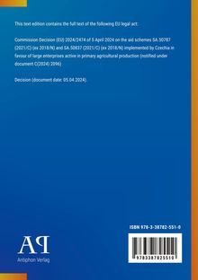 EU-Entscheidung vom 5. April 2024 zu Förderregelungen. Antiphon Verlag Logo unten, ISBN 978-3-38782-551-0 rechts.