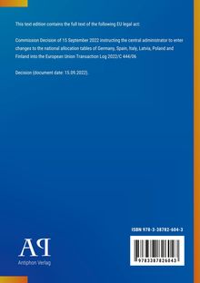 Text über EU-Rechtsakt zu Änderungen in nationalen Zuteilungstabellen von sechs Ländern; blau mit gelben Details.
