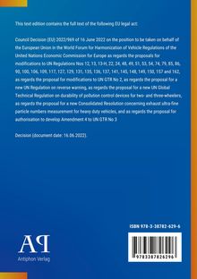 Texte zur EU-Entscheidung 2022/969 über Fahrzeugregulierungen. Blau mit gelben Akzenten. Links unten Logo der Antiphon Verlag. Buch ISBN mit Barcode.