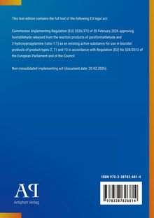 EU-Verordnung über Formaldehyd in Bioziden. Datumsangabe: 20.02.2026. Logo "AP Antiphon Verlag" unten links.