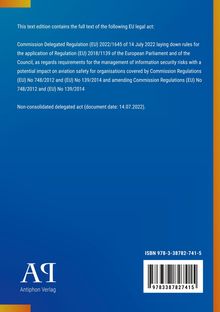 EU-Verordnungstext über Informationssicherheitsrisiken in der Luftfahrt. Blaues Design, Antiphon Verlag, ISBN und Barcode.
