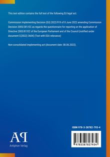 EU-Rechtsakttext: Entscheidung 2022/919, 8. Juni 2022, Anpassung Entscheidung 2005/381/EG. Nicht-konsolidiert, Datum: 08.06.22.