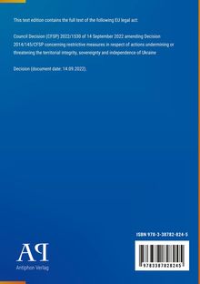 Text über EU-Rechtsakte, Entscheidung zu Maßnahmen gegen Bedrohungen der Ukraine. Unten Logo "Antiphon Verlag" und ISBN.