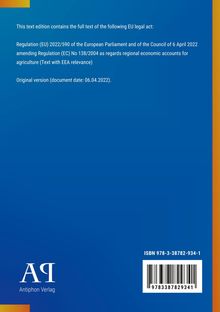 Textausgabe des EU-Rechtsakts über landwirtschaftliche Konten. Links unten Antiphon Verlag, rechts ISBN und Barcode.
