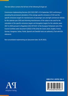 EU-Rechtsakt: Details zur Berechnung spezifischer CO2-Emissionen von 2020 bis 2024. Logo Antiphon Verlag, ISBN unten.