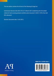 Texte zur EU-Entscheidung 2021/476, ISBN 978-3-38783-063-7 unten. Farbverlauf: Blau mit orangen Streifen.