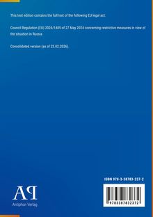 Text über EU-Verordnung (EU) 2024/1485, Stand 23.02.2026. Logo unten: Antiphon Verlag. ISBN und Barcode. Hintergrund blau.