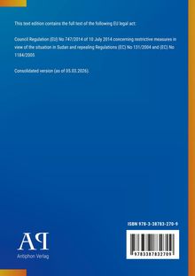 Text über eine EU-Verordnung zu restriktiven Maßnahmen im Sudan, konsolidierte Version 2026, blaues Design.