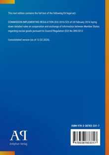 Regulierung 2016/323 zur Zusammenarbeit der EU-Mitgliedstaaten. Erscheinungsjahr 2026. Blaues Design mit Verlag- und ISBN-Info.