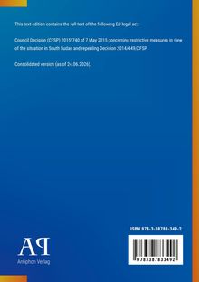 EU-Rechtsakt: Ratbeschluss (GASP) 2015/740 zu Maßnahmen gegen Südsudan. Konsolidierte Fassung 24.06.2026. Blau mit Logo.