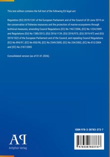 Text über EU-Verordnung zur Erhaltung von Fischereiressourcen. Logo unten links, ISBN unten rechts. Blauer Hintergrund.