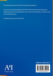 EU-Verordnung 2015/1998 zur Luftsicherheit. Konsolidierte Fassung (22.03.2026). Blaue, schlichte Gestaltung.
