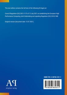 EU-Verordnungstext der Verordnung (EU) 2021/1173 vom 13. Juli 2021 über das europäische Hochleistungsrechnen im blauen Hintergrund.