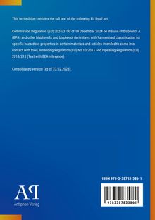 Text über eine EU-Verordnung zum Einsatz von Bisphenol A. Unten links "Antiphon Verlag" mit Logo. ISBN rechts.