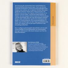 Text: Buch erklärt Achtsamkeit in Schule, Autorin Vera Kaltwasser, BELTZ Verlag. Gestaltung in Blau und Orange.