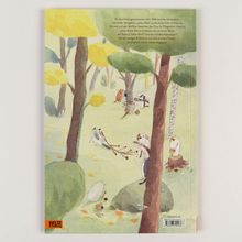 Ein Jahr mit vielen Abenteuern und Katzen. Illustration zeigt Katzen im Wald mit buntem Laub.