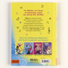 Vier Mädchen, vier Träume, ein gemeinsamer Sound: das sind die POP SISTERS! Buchrückseite mit bunten Illustrationen.