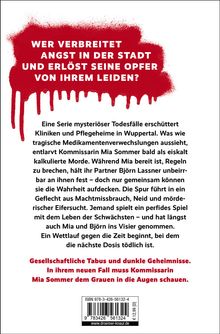 "Wer verbreitet Angst in der Stadt und erlöst seine Opfer von ihrem Leiden?" Bluttropfen und roter Text im Hintergrund.
