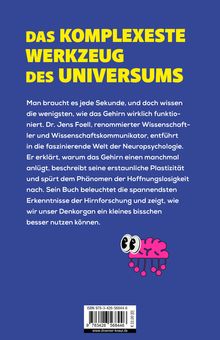 Große gelbe Schrift: "Das komplexeste Werkzeug des Universums." Illustration: Ein rosa Gehirn mit Augen und Beinen.