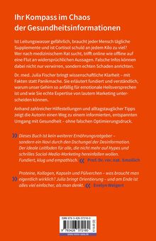 Ein orangefarbener Hintergrund mit weißem Text: "Ihr Kompass im Chaos der Gesundheitsinformationen". Darunter Fließtext über Wissenschaft und Marketing, Zitate von Experten.