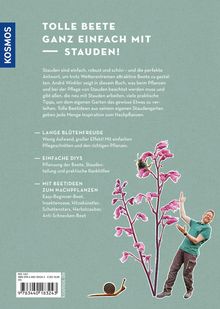 Titel: "Tolle Beete ganz einfach mit Stauden!" Links Logo "Kosmos". Illustration mit einem Mann neben rosa Blumen.