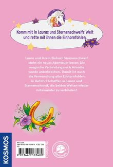 "Willkommen in Lauras und Sternenschweifs Welt. Laura erlebt mit ihrem Einhorn ein Abenteuer. Horseshoe mit Blumen."