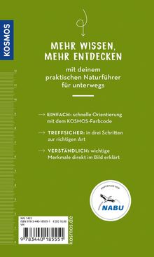 "Mehr Wissen, mehr entdecken" steht zentral. Links ein Maßstab und KOSMOS-Logo. Rechts ein NABU-Logo mit Vogelbild.