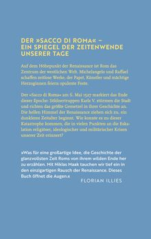 Der Text beschreibt die Bedeutung des "Sacco di Roma" 1527 und zieht Parallelen zu heutigen Krisen. Am Ende ein Zitat von Florian Illies.