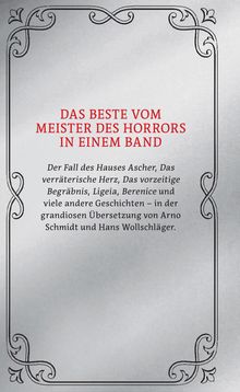 Text in rot: "DAS BESTE VOM MEISTER DES HORRORS IN EINEM BAND". Schwarzer Rahmen mit floralen Verzierungen.