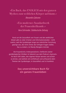 Zitat über ein Buch, das Mythen zum weiblichen Körper aufklärt; eine lobende Rezension und eine Inhaltsbeschreibung.