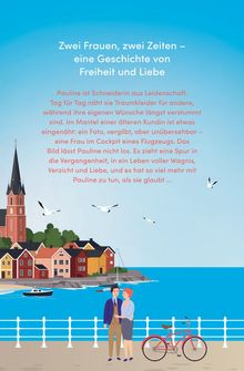 Zwei Frauen, zwei Zeiten – eine Geschichte von Freiheit und Liebe. Illustration von Paar am Meer mit Häusern und Möwen.