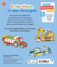 "Erstes Wissen für kleine Fahrzeugfans. Komm mit und entdecke die spannende Welt der Fahrzeuge. Illustration mit Fahrzeugen."