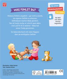 "Was fühlst du? Wütend, fröhlich, ängstlich – gar nicht so leicht, die eigenen Gefühle zu erkennen. Seifenblasen machen Maila glücklich. Neo ist heute mutig, er rutscht ganz allein. Und Luis? Er ist so wütend – Maila hat seinen Teddy genommen. Ein liebevolles Buch mit vielen Klappen über die wichtigsten Gefühle."

Zwei Kinder wetteifern um einen Plüschtierhund. Ein Tiger-Plüschtier liegt daneben.