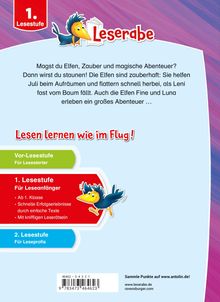 Textausschnitt über Lesen und Elfen. Illustrative Gestaltung: Ein bunter Vogel mit Buch, lebendige Farben, verspielte Typografie.