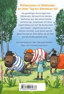 Text: Willkommen in Waldorado, wo jeder Tag ein Abenteuer ist! Illustration: Tiere in bunten Hemden und eine Person im Grünen.