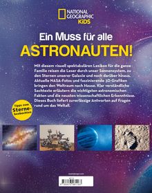 „Ein Muss für alle ASTRONAUTEN!“; Text über Weltraum und Astronomie auf lila Hintergrund mit kleinen Weltraumbildern.