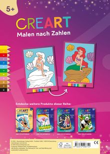 CREART Malen nach Zahlen. Illustration: Zwei Frauen, eine mit weißem Rock auf Felsen, eine mit rotem Haar. Weitere Produkte unten.