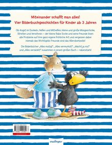 "Miteinander schafft man alles! Vier Bilderbuchgeschichten für Kinder ab 3 Jahren." Illustration von Fuchs und Rabe.